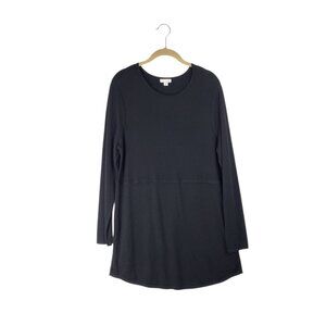 J Jill Grace Tunic Sweater Faux Layered Black Wool Blend Side Slit Womens Medium